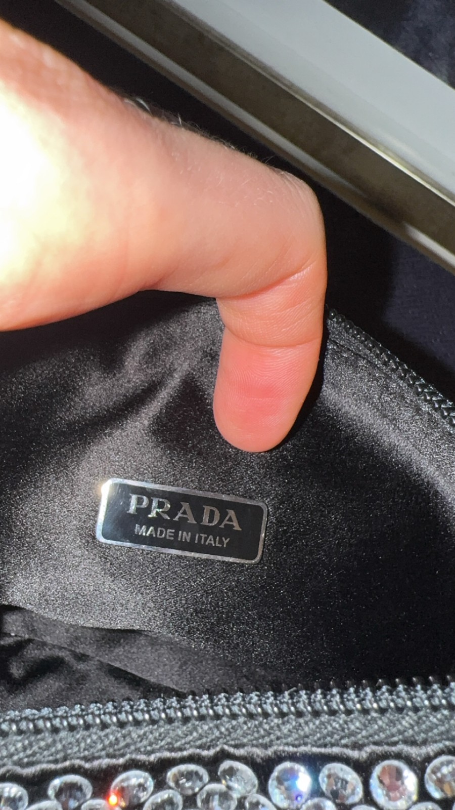 Authentic Prada Re-Edition 2000 Crystal Embellished Satin Mini Shoulder Bag