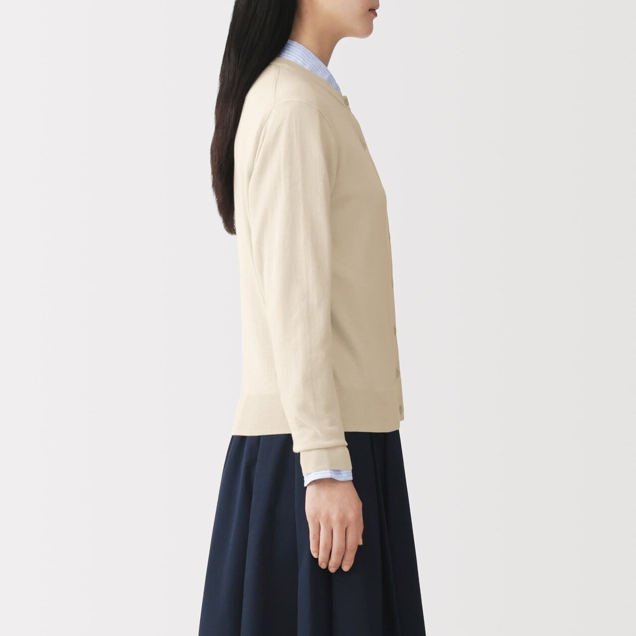 MUJI Womens 100% Organic Cotton UV Resistant Crew Neck Cardigan SmokyGreen FedEx