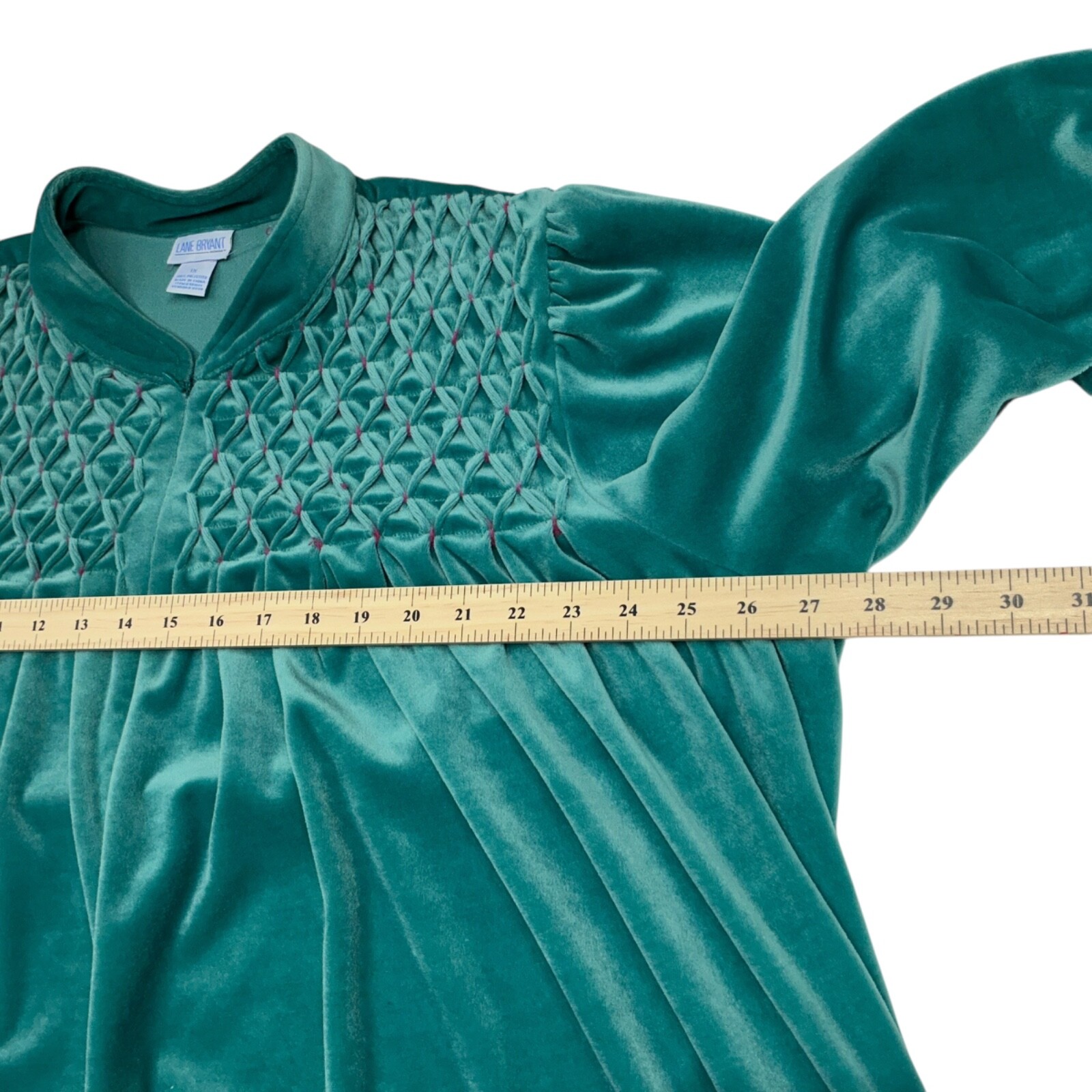 1X Lane Bryant House Coat Robe Sz 1xl Teal Green Zip Smocked Cottage 70s new Vtg