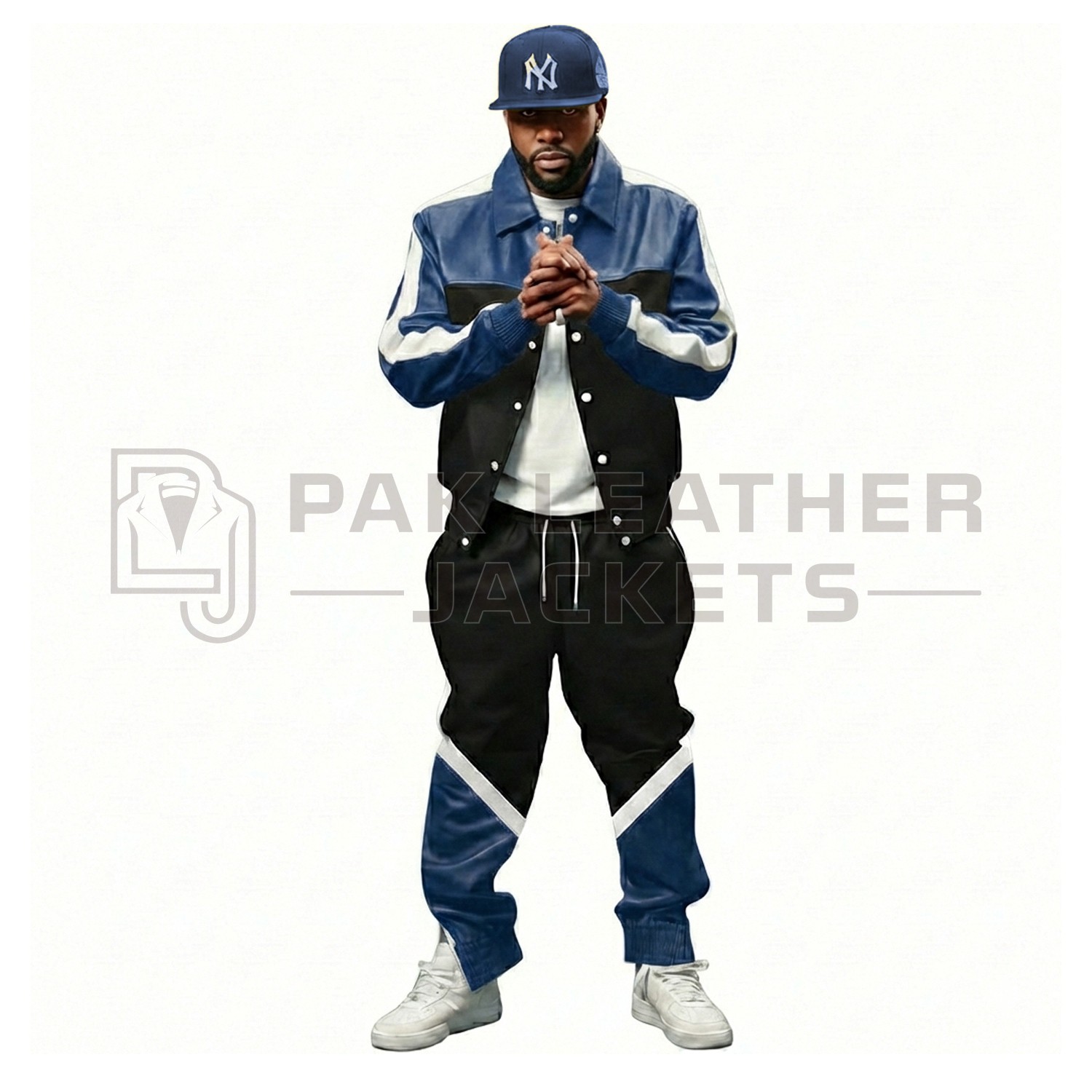 Men’s Navy & Black Leather Tracksuit Set | Cowhide Leather