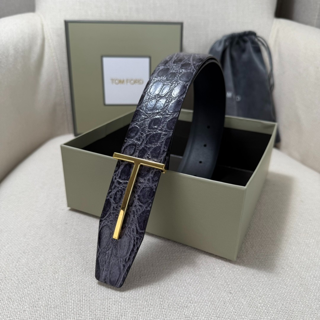 Authentic Tom Ford Reversible Leather T-Buckle Belt Luxury Designer Fashion