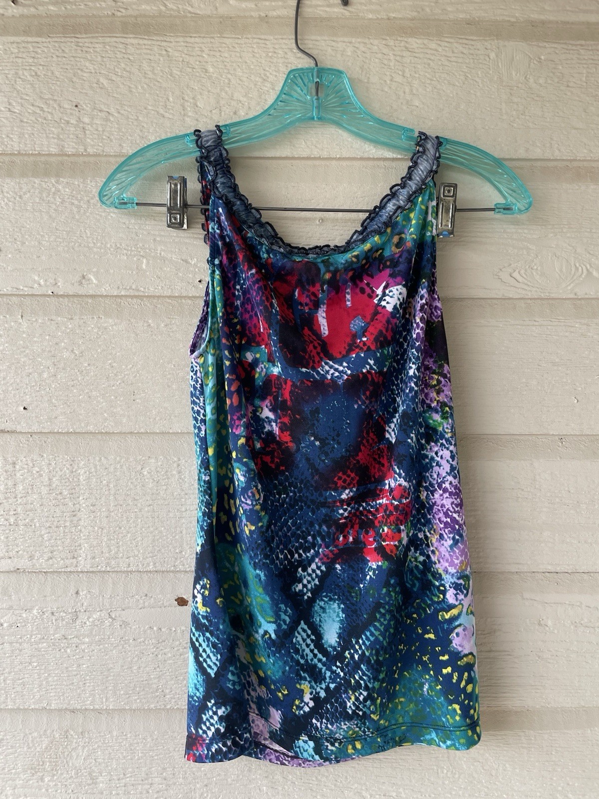 Y2K Alberto Makali Women’s Multicolor Animal Print Ruffle Neck Tank Camisole M