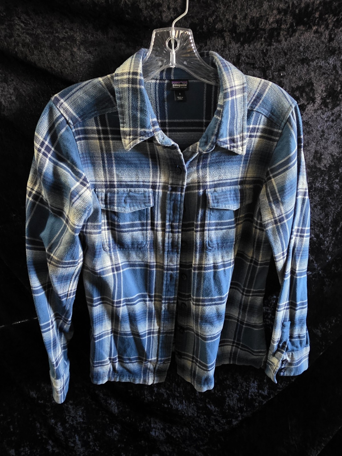 Patagonia Organic Cotton Flannel Blue Plaid Fjord Button Up Shirt Women’s Size 2