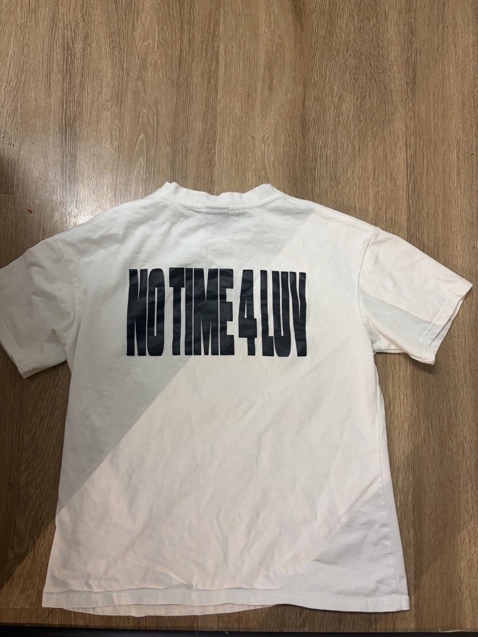 Notime4luv Men’s White Graphic Logo Crew Neck Short Sleeve Cotton Knit Tee M