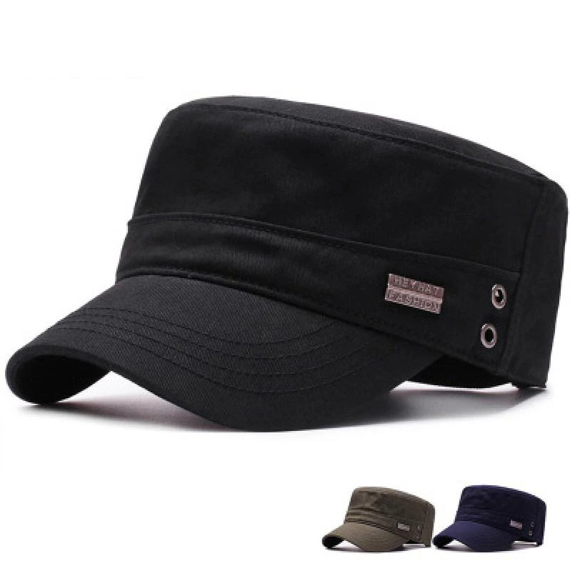 Army, Military Flat Cadet Top Hat, Cotton Military Washed Adjustable Cap