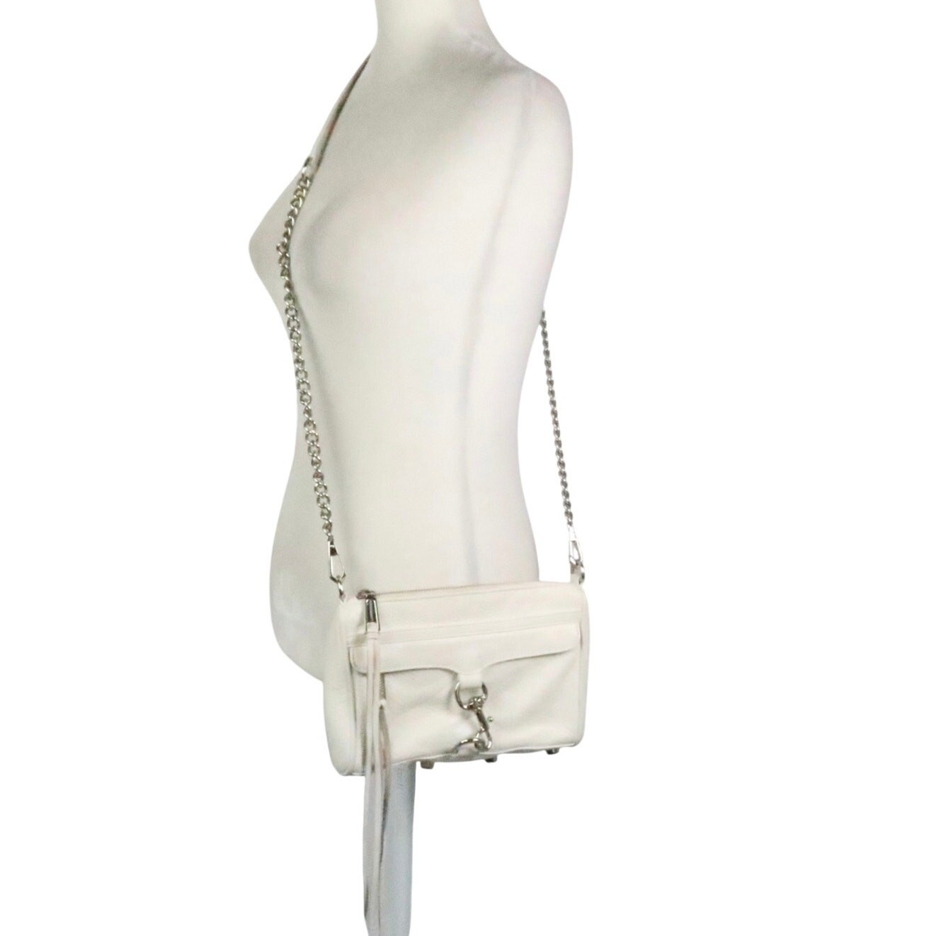 Rebecca Minkoff Mini Mac White Leather Silver Hardware Crossbody Bag Purse