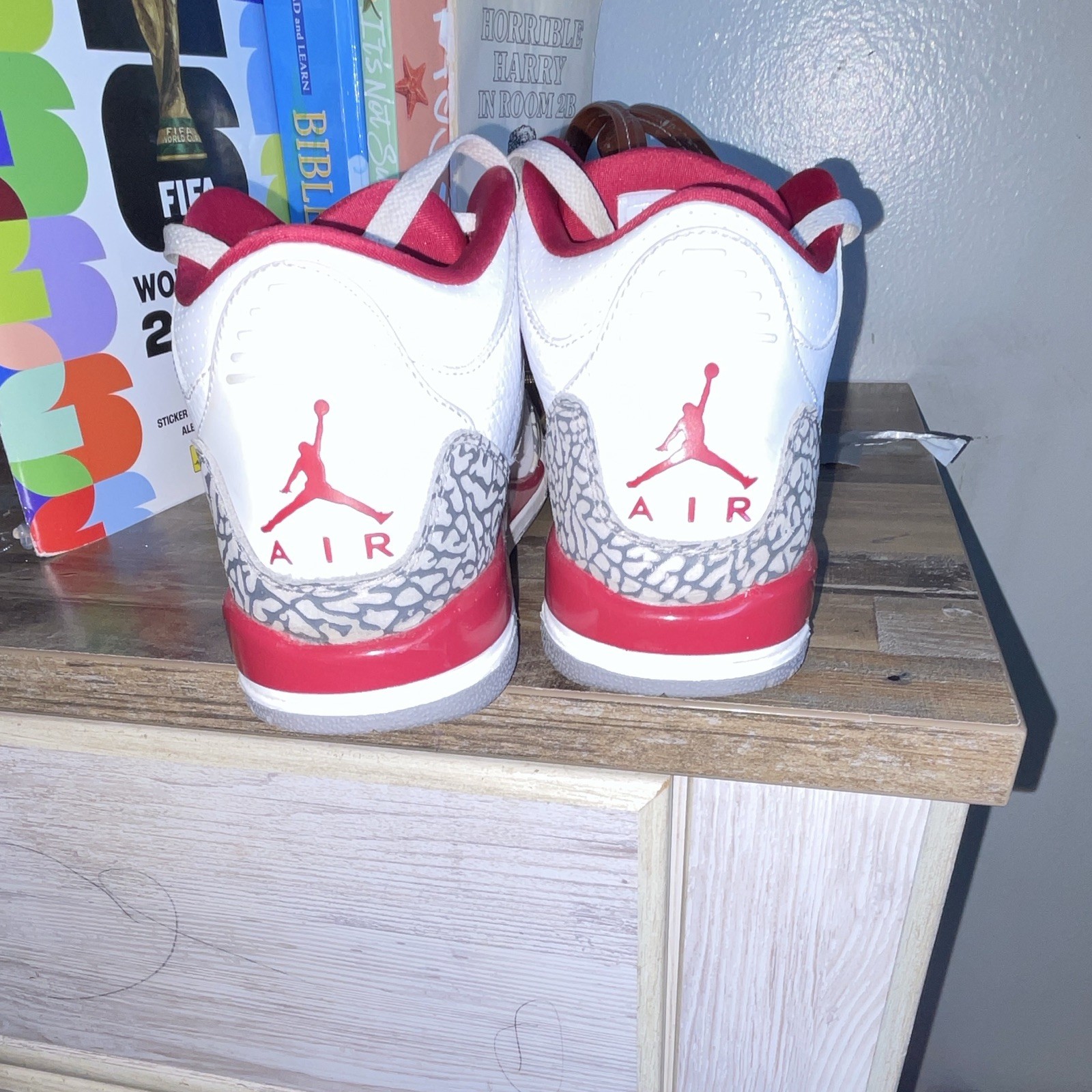 Jordan Air Jordan 3 Mid Top Sneakers 4.5Y White/Red/Gray Leather 398614-126