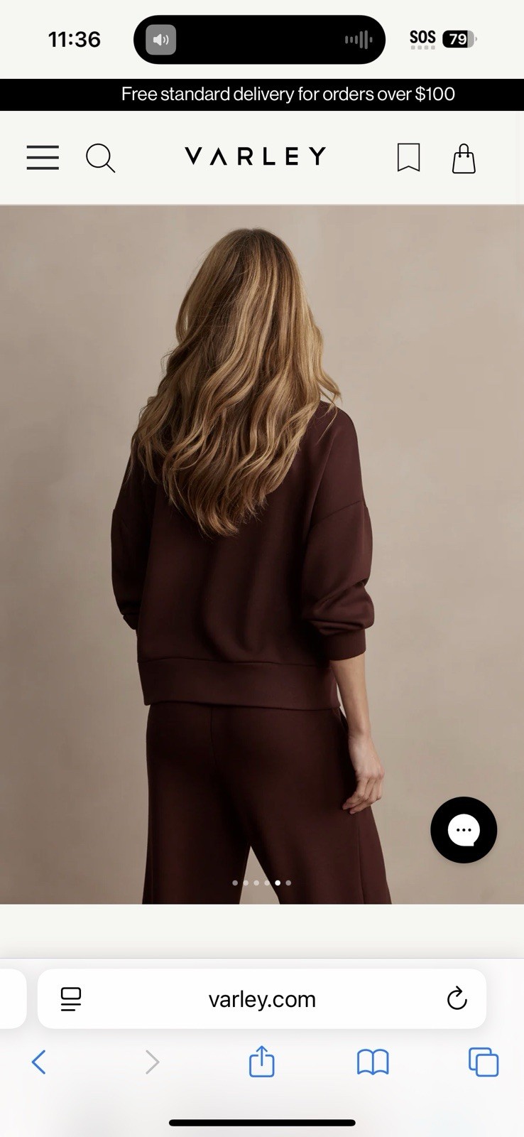 Varley Hawley Half Zip Sweat $150 MSRP Women’s Size Medium Chocolate Walnut
