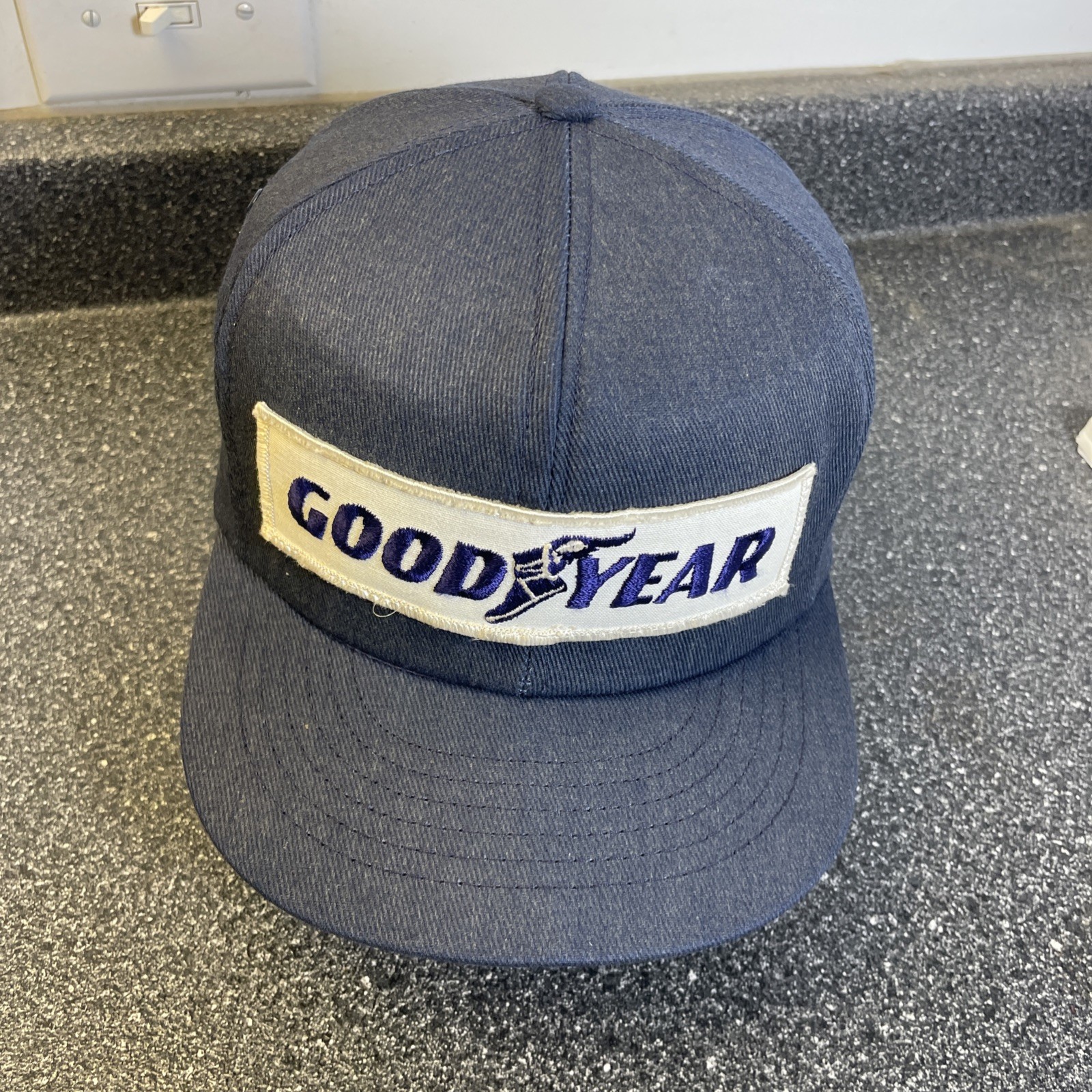 Vintage Goodyear Patch Snapback Trucker Hat Cap 70s USA Swingster Foam Removed
