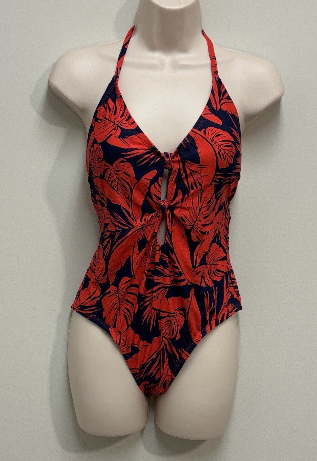 Sea Angel 1 Piece Halter Swimsuit Tropical Kelly Island Print Red Navy NWT SZ L