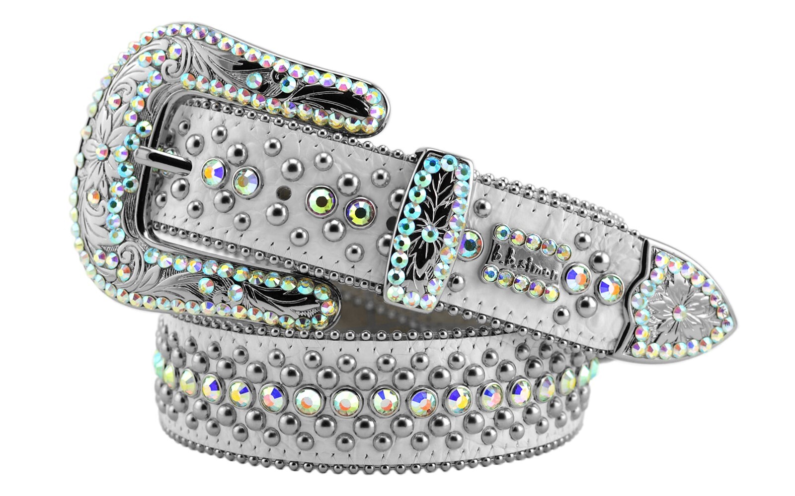 BB Simon Veronica Belt Aurora Borealis Crystal White Rapper 30 32 34 36 38 40 42