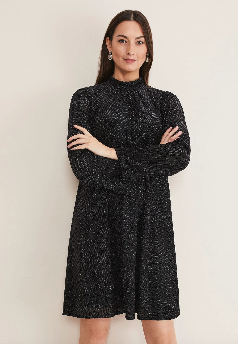 PHASE EIGHT Kirsta Flock Black Velvet Swing Dress 10 RRP £95 New Without Tags