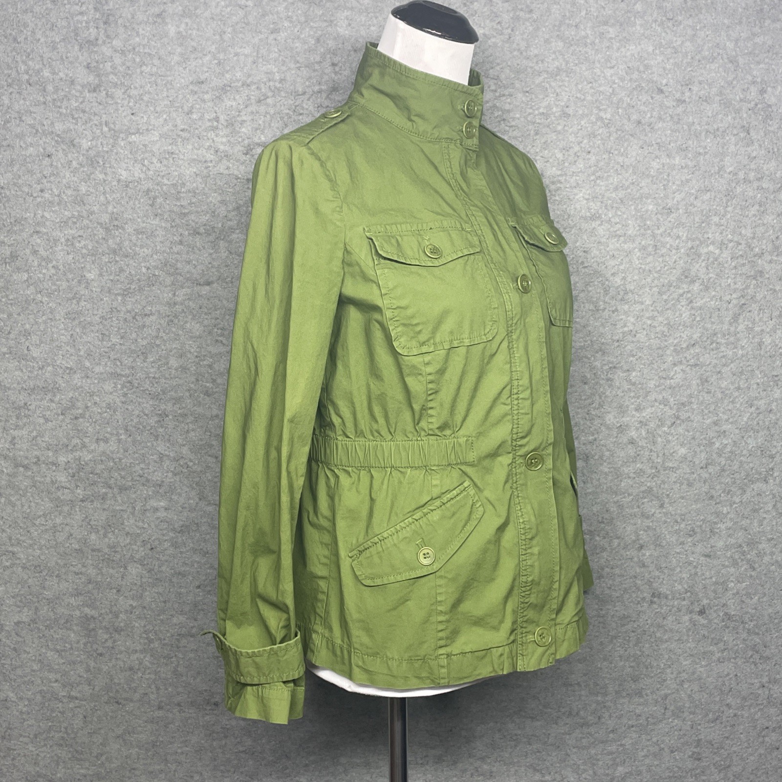 Talbots Utility Jacket Women’s Size 2 Green Military Safari Zip Button Cotton