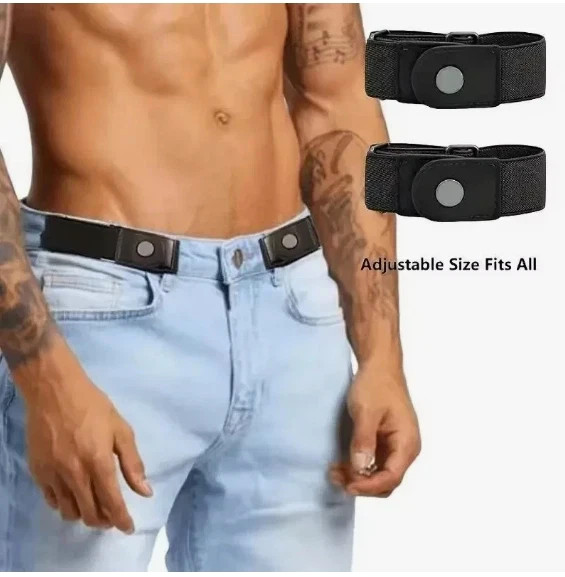 2 Pack No Buckle Elastic Belt Invisible Loop Belt for Jeans Pants
