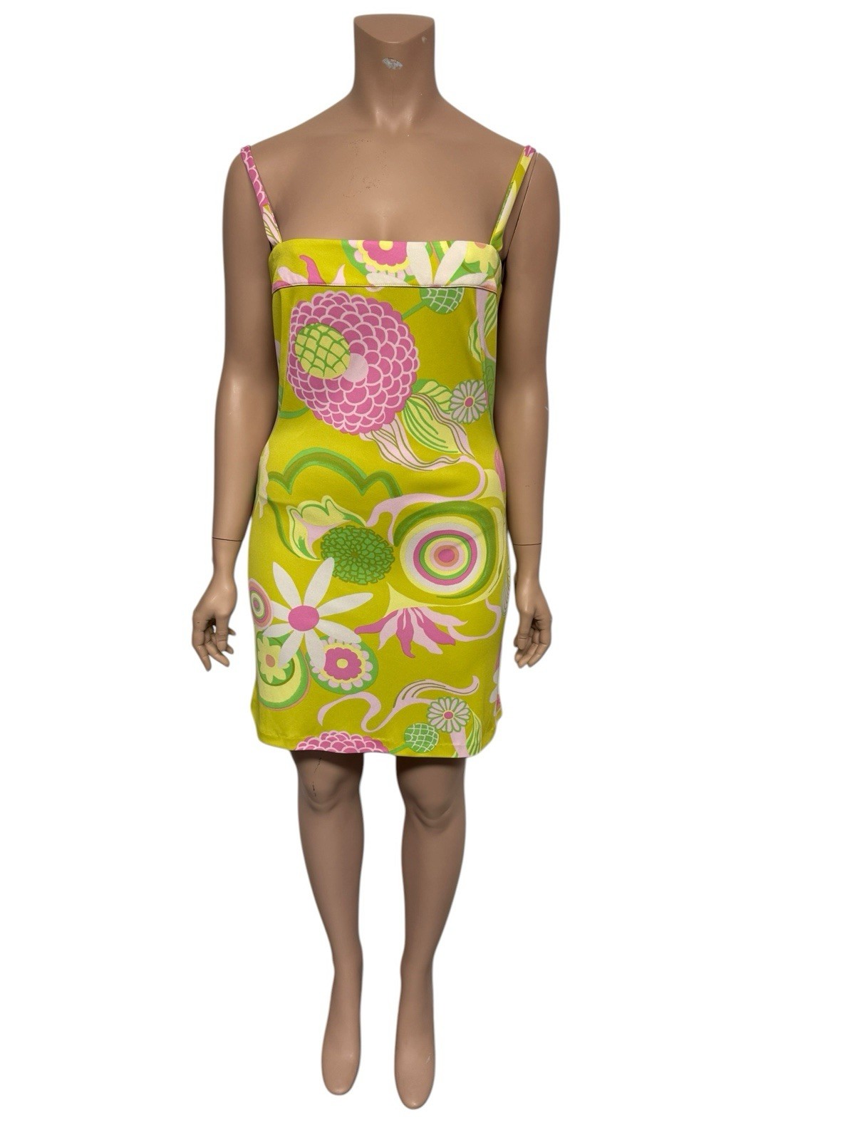 Vtg Dolce & Gabbana D&G Lime Green 60s Psychedelic Floral Print Dress IT 46