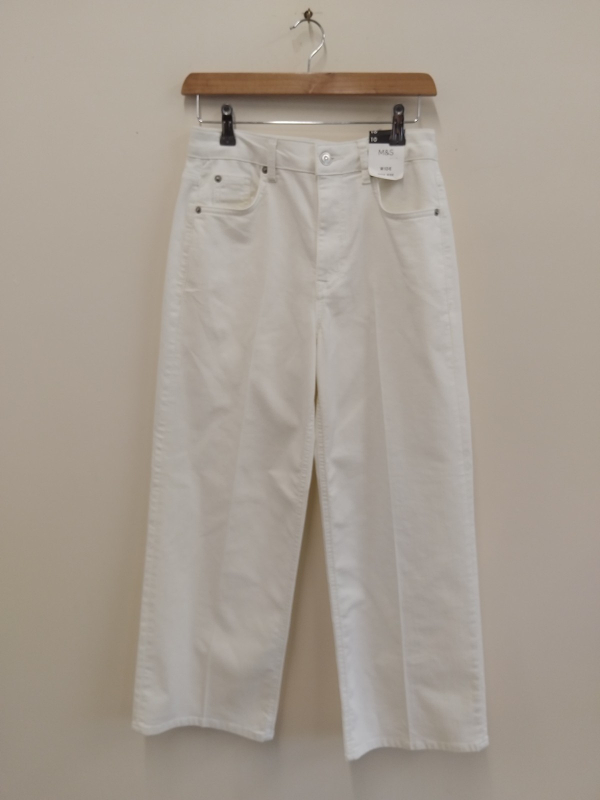 BNWT Marks & Spenser White High Waisted Wide Leg Palazzo Jeans Size 10 RRP £45