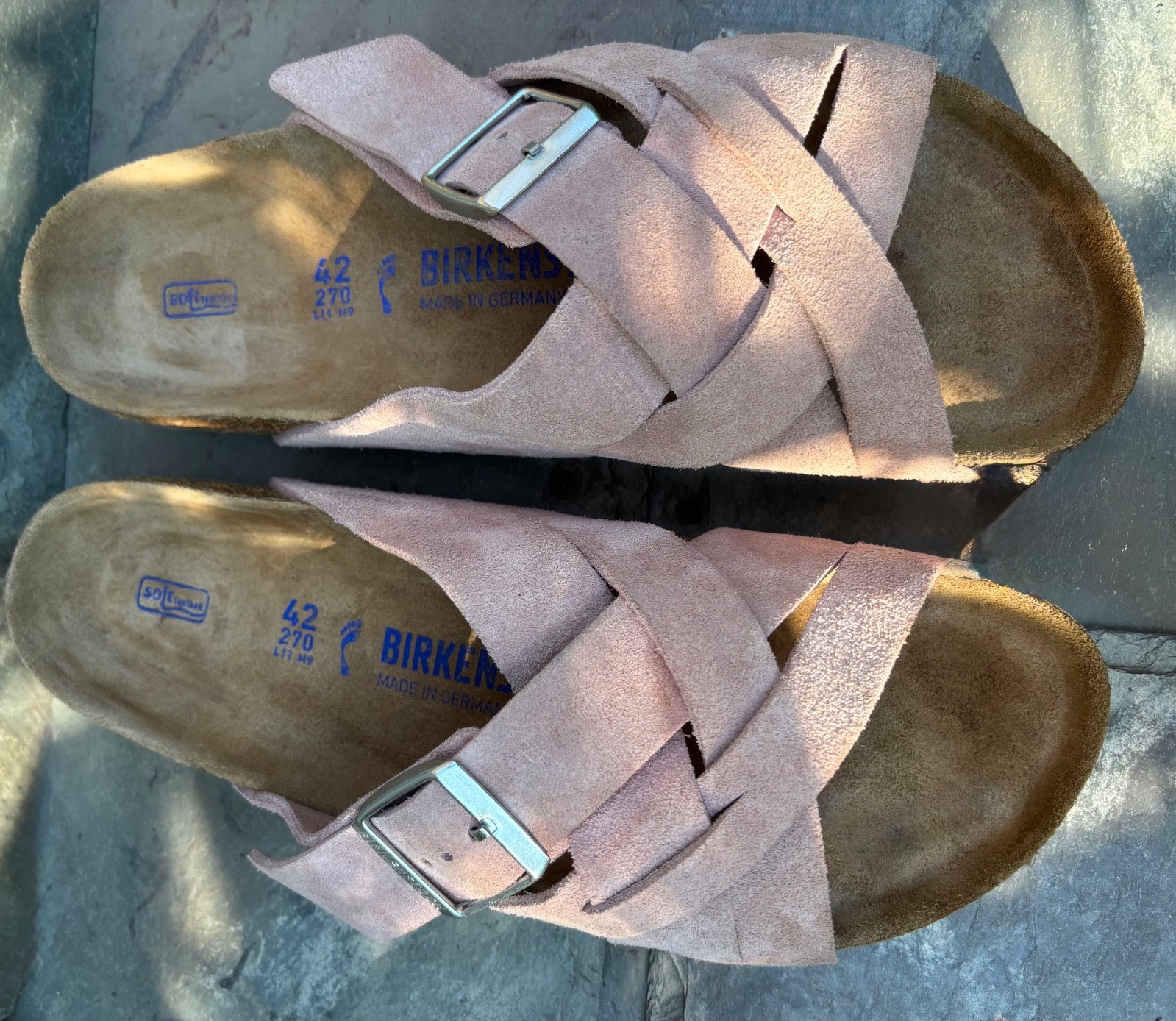 Birkenstock LUGANO(42/11-N) Pink Clay Suede Slide Crisscross Straps Soft Footbed