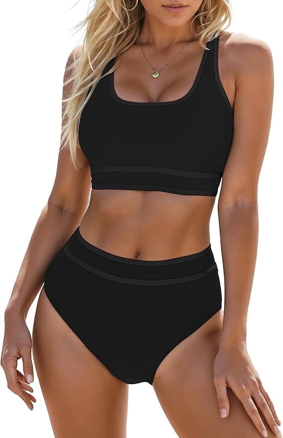 Women’s Blooming Jelly High Waist Bikini Sets Sporty Color Block Two Piece Set