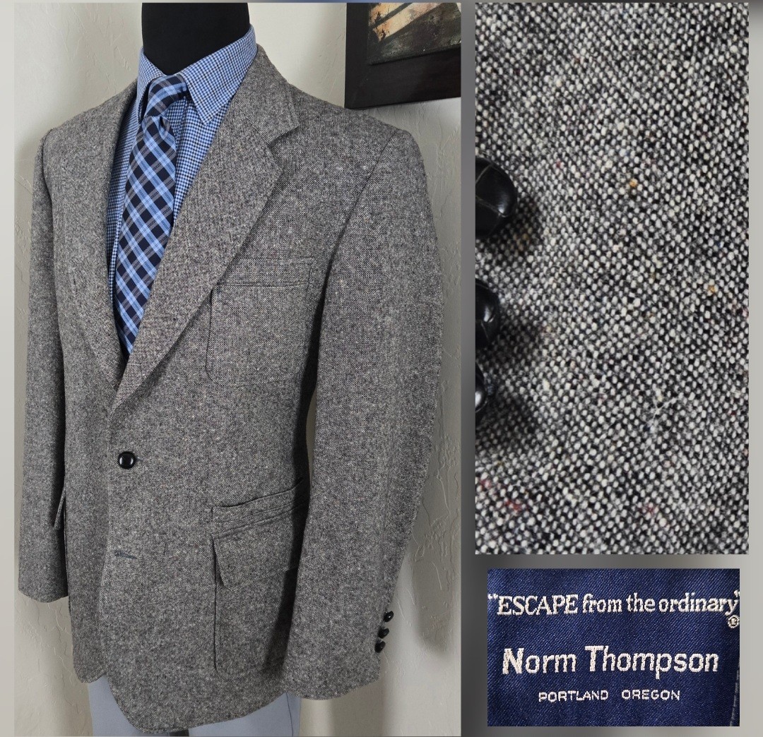 Vtg Norm Thompson 40R Blazer Men Sport Coat NailHead Casual Jacket Ticket Pocket