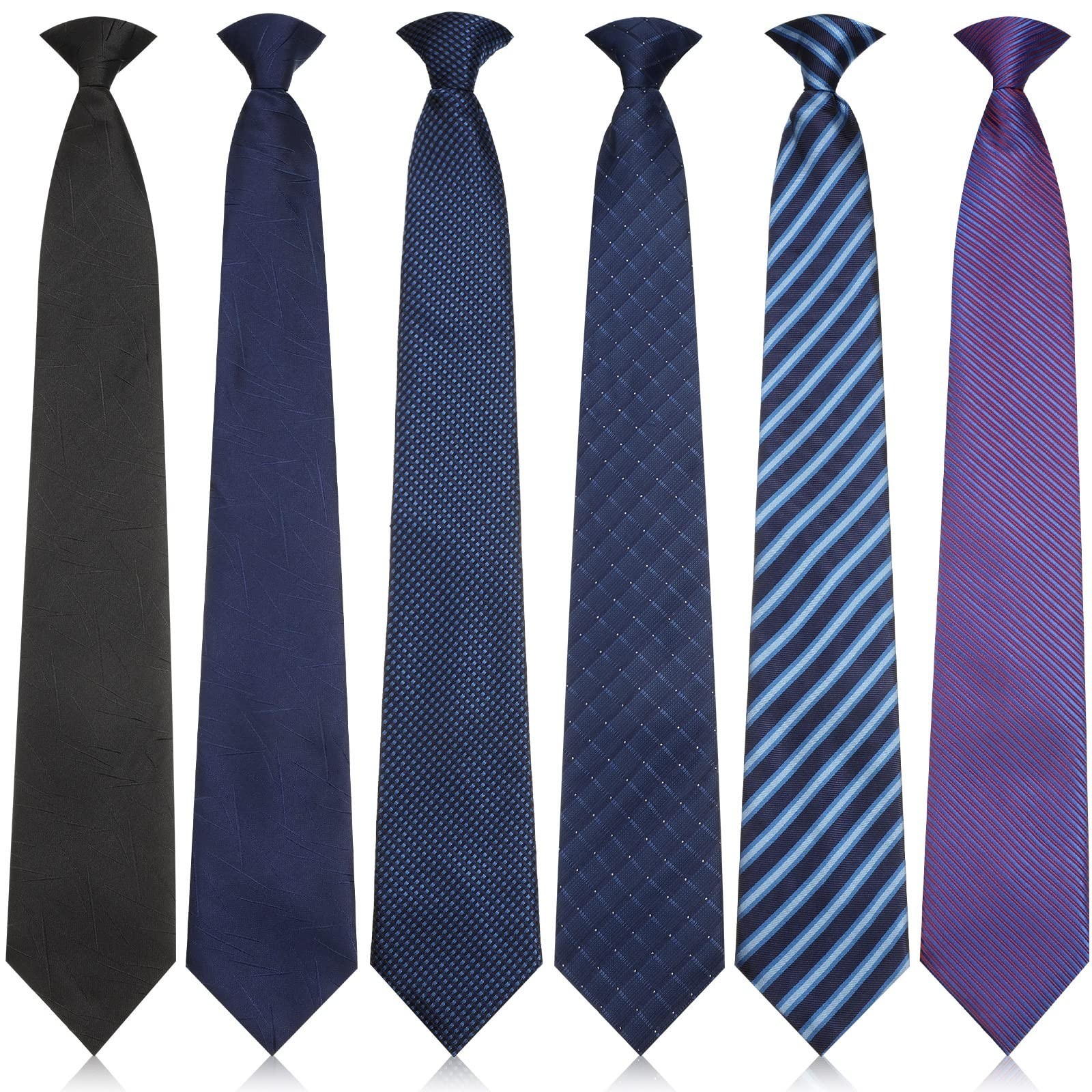6 Pcs Clip-On Ties for Men – Striped, Solid, Plaid & Dots – 20 Inch Neckties for