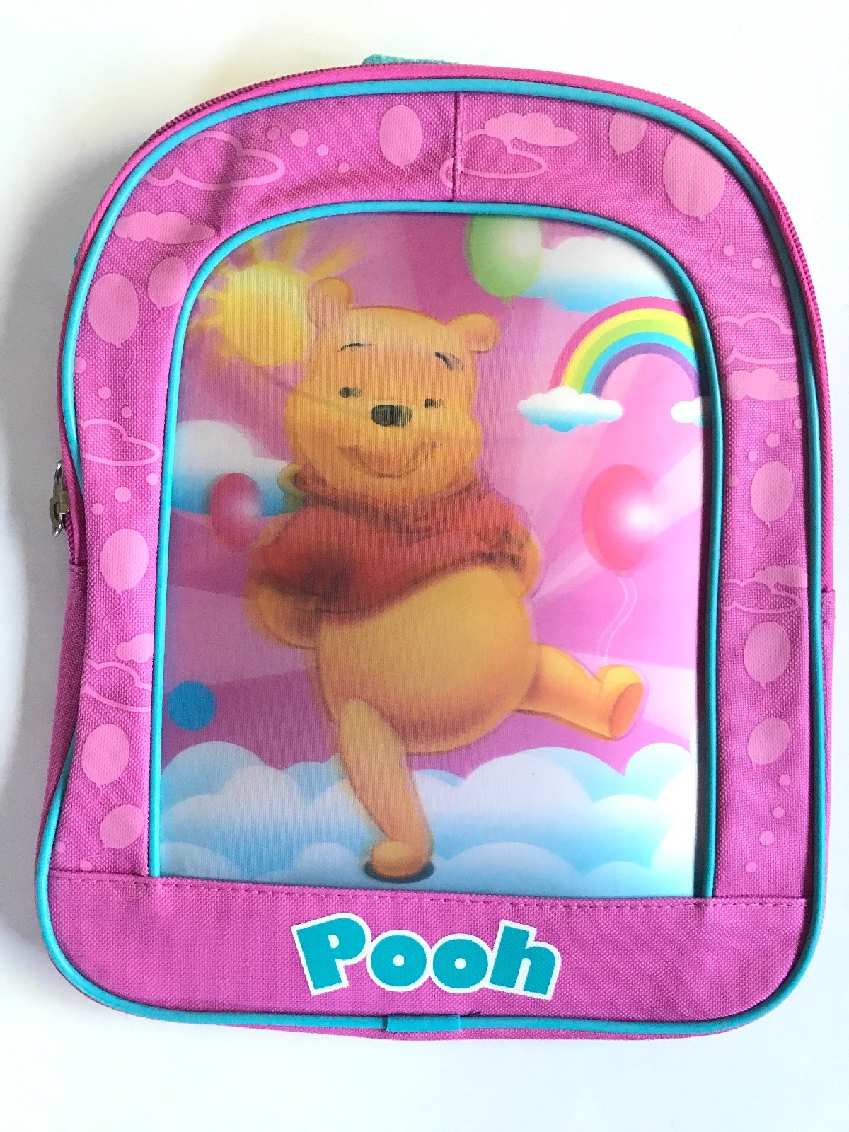 Backpack 11″ Winnie the Pooh Sun Cloud Rainbow Balloon Lenticular Pink NWT