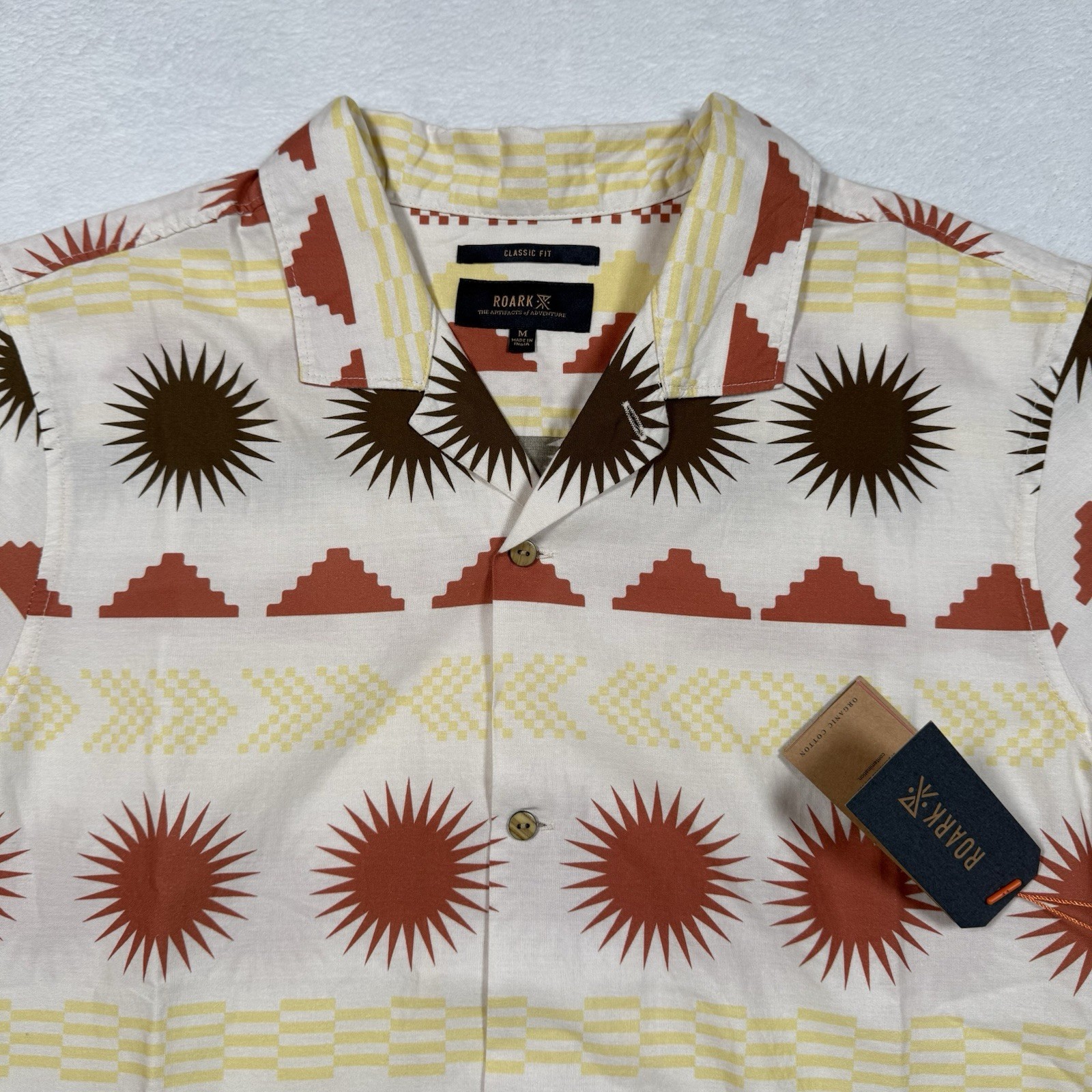 Roark Men’s Gonzo Short Sleeve Woven Shirt Almond Paste Medium Aztec Southwest