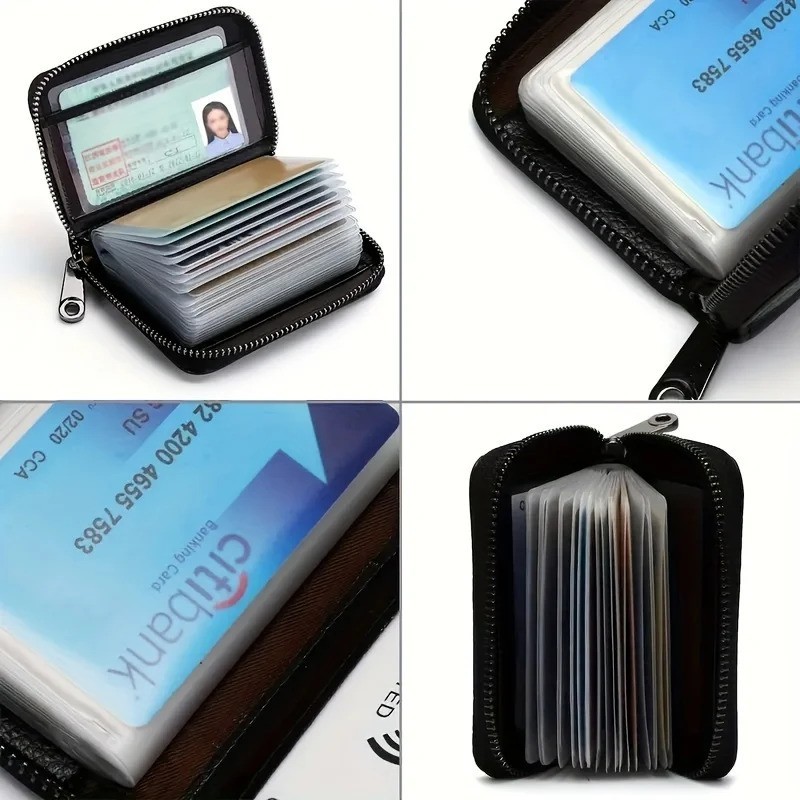 2PCS RFID Blocking Credit Card Holder Wallet Zipper Coin Pocket Slim Case Black