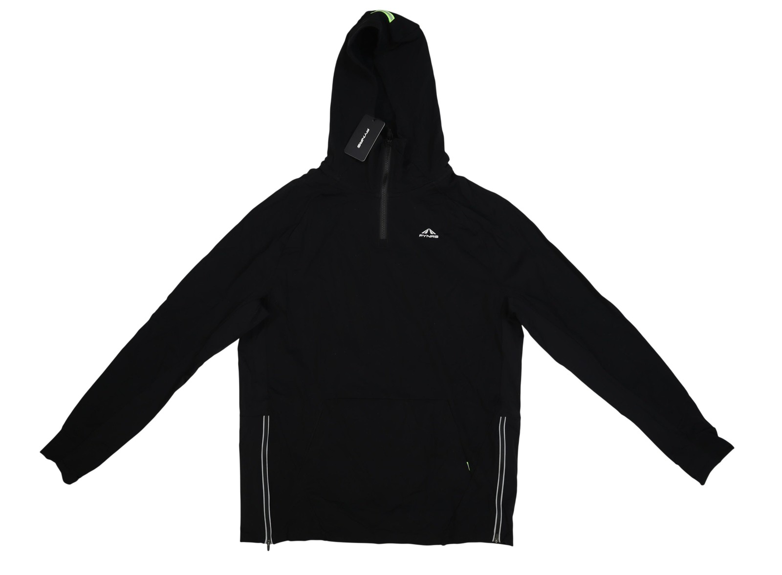PYNRS Hoodie Mens XL Black Athletic Running 1/4 Zip Reflective Stretch Pullover
