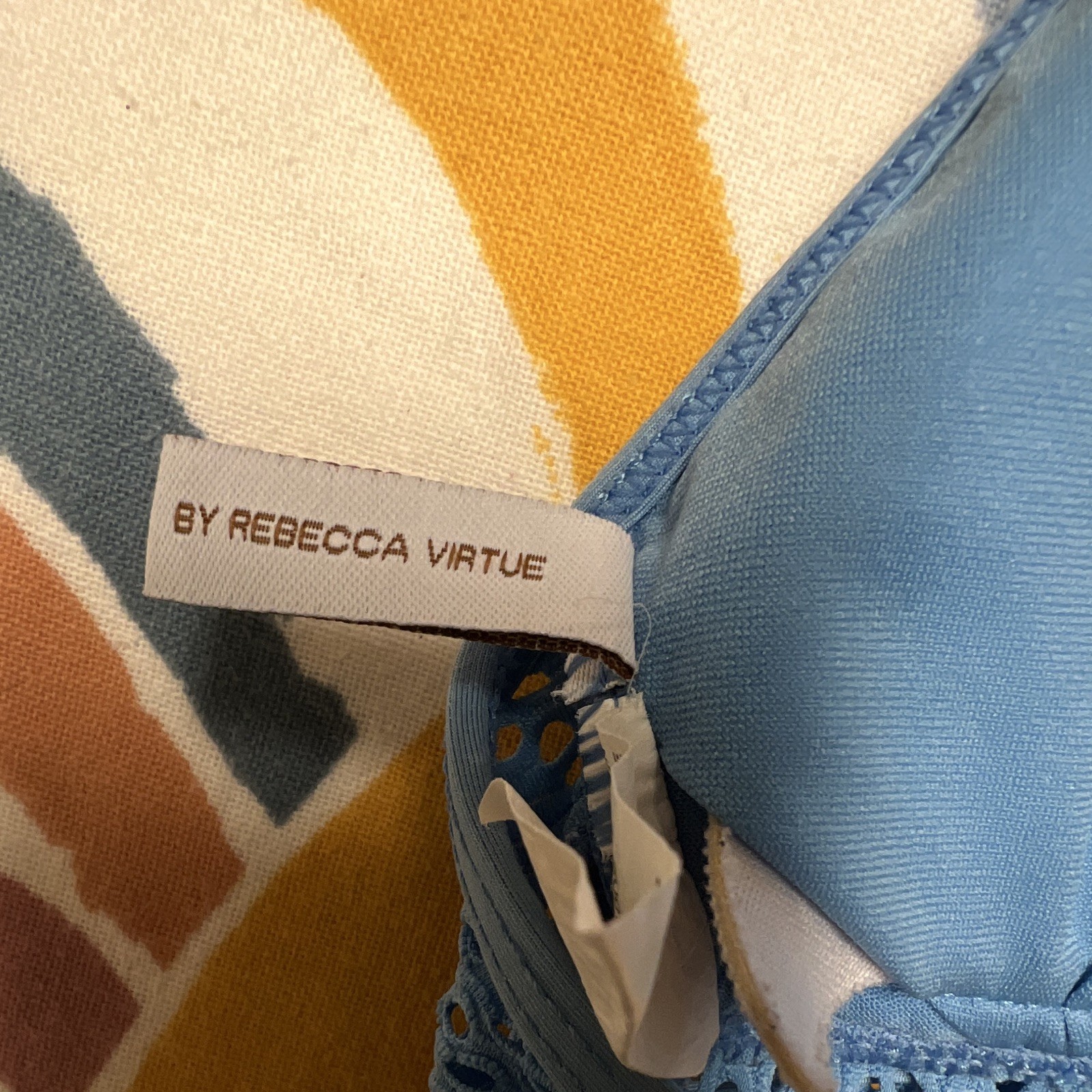 Rebecca Virtue Women’s Blue Solid CrochetHalterBikiniTopLined Size L B Cup 224.5