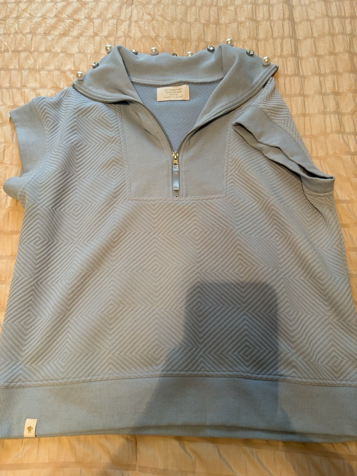 Simply Southern Women’s Blue Sleeveless 1/4 Zip Pullover Top L Geometric