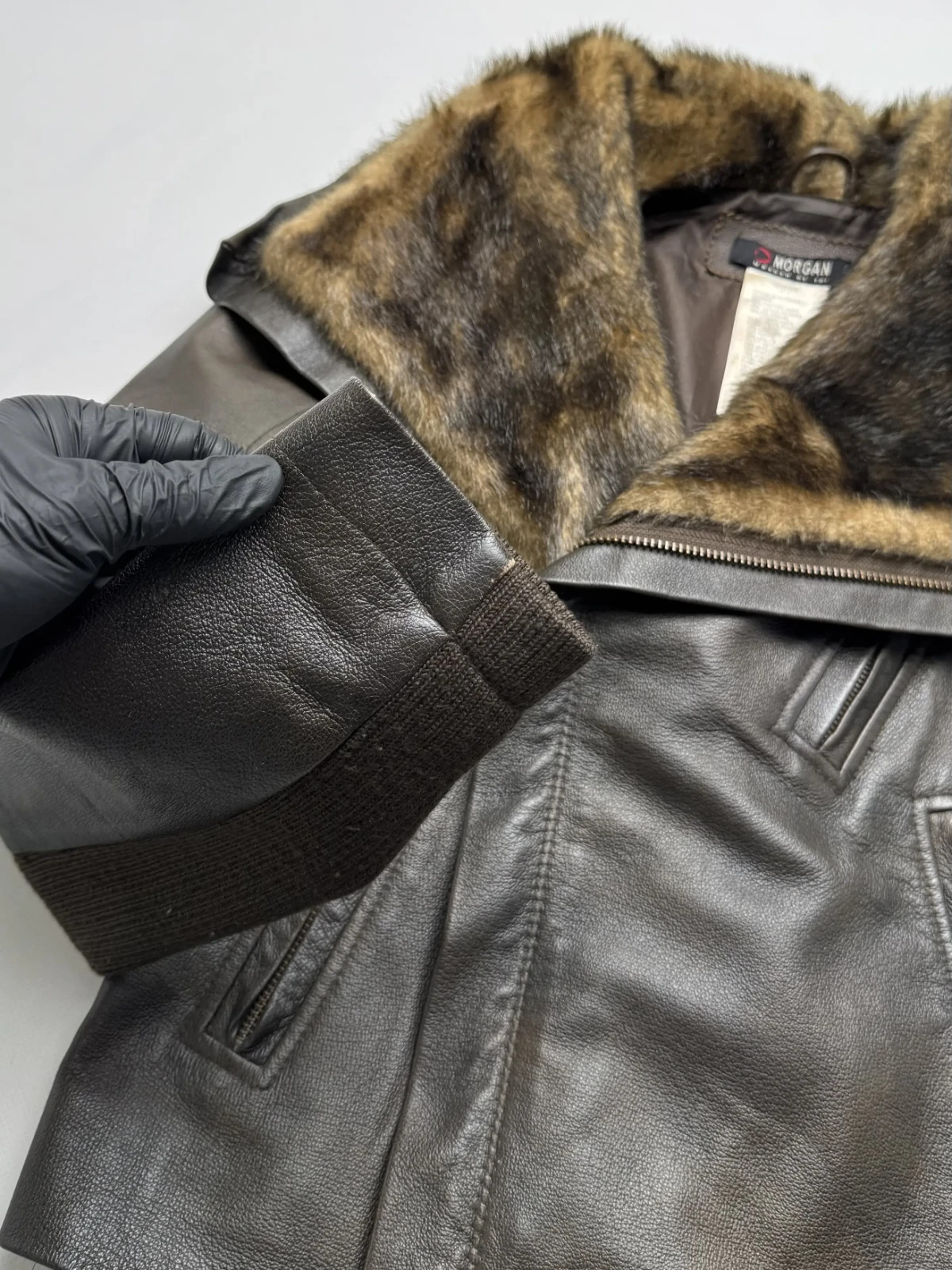 Morgan De Toi Vintage Real Leather Faux Fur Collar Biker Jacket Women’s Size S