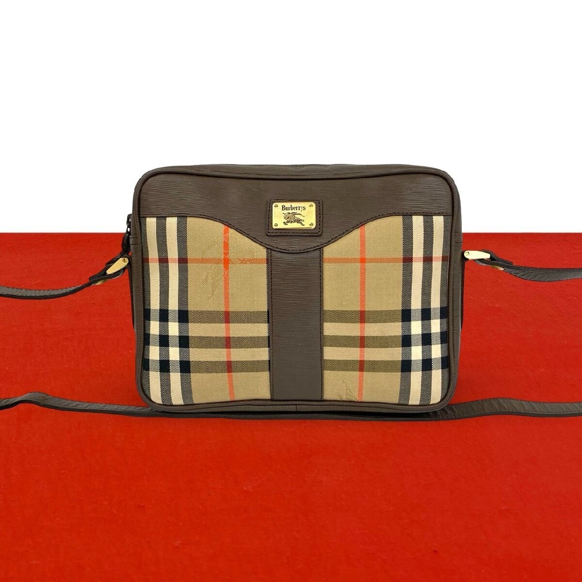 BURBERRY Shoulder Bag Nova Check Shador Horse Brown Authentic From Japan
