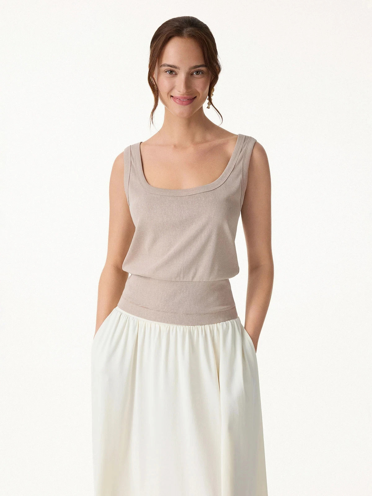OGL Cotton-Linen Blend Reversible Boatneck Low Back Top, New