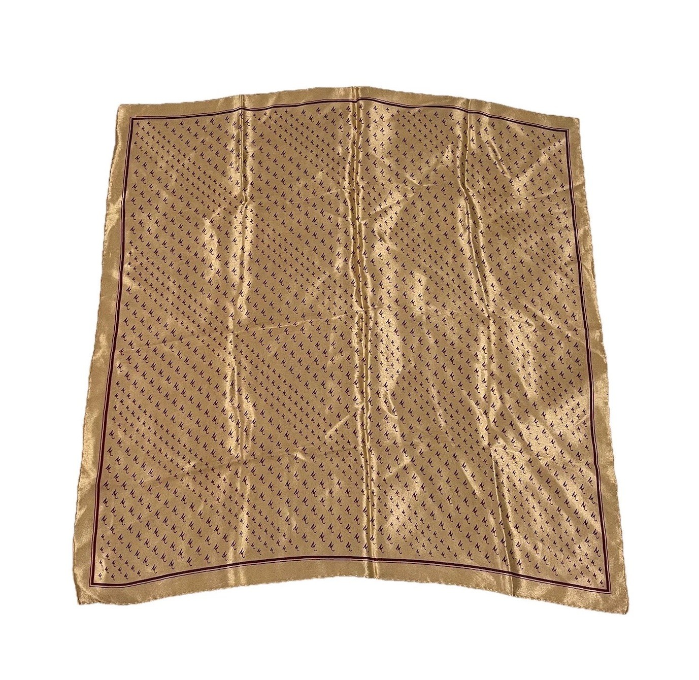 VTG Square Scarf “M” Gold Red Border Monogram Initials Preppy Silky 21×20.75