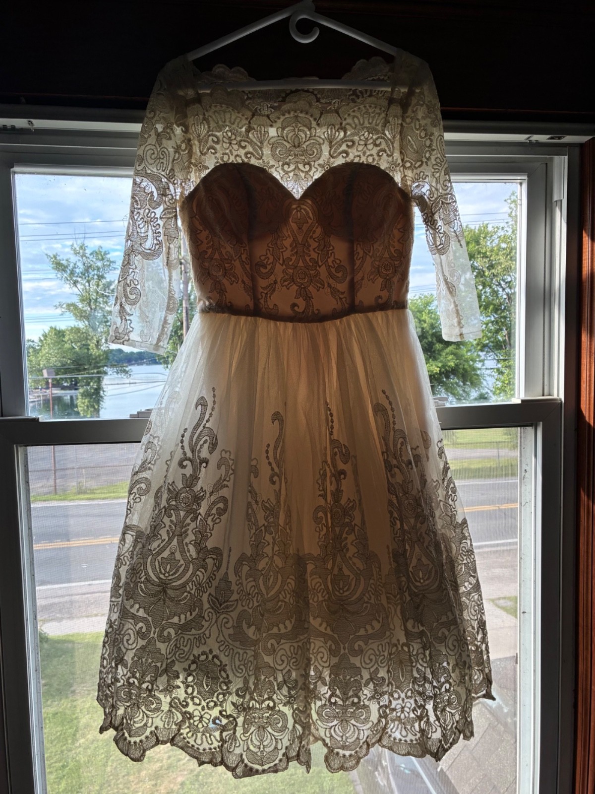 Beautiful, Lace-Sleeved Wedding Dress, Never Worn, Tags On