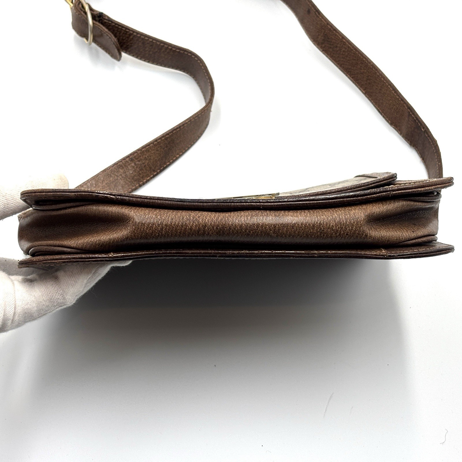 Vintage Gucci Shoulder Bag purse Sherry GG Supreme PVC Leather Brown Authentic