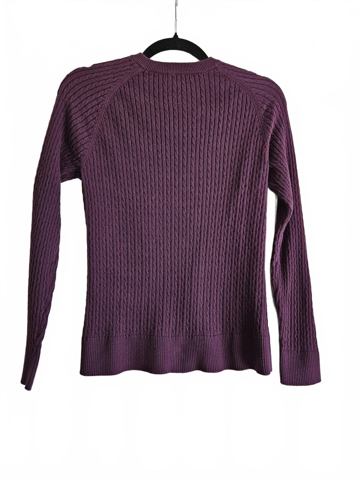 Jeanne Pierre Purple Cable Knit Cotton Sweater with Shoulder Zipper, Medium