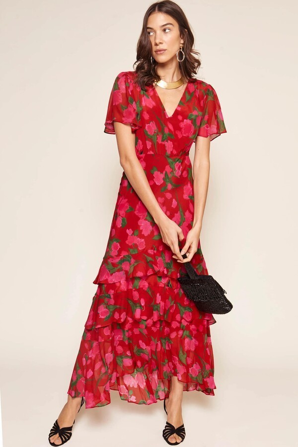 New Rixo Gilly Floral Tiered Silk Maxi Dress Sz XXS XS S M L XL PRP: £345