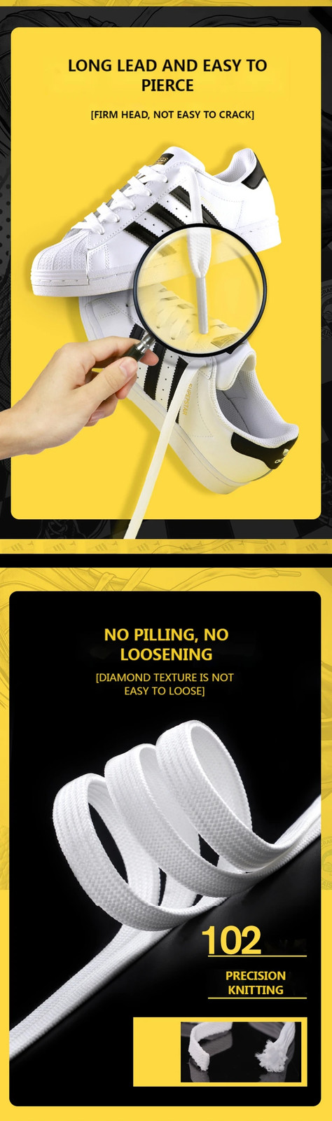 1Pair Classic Shoelaces Flat Black White Shoe Lace Double Fabric Non-slip Polyes