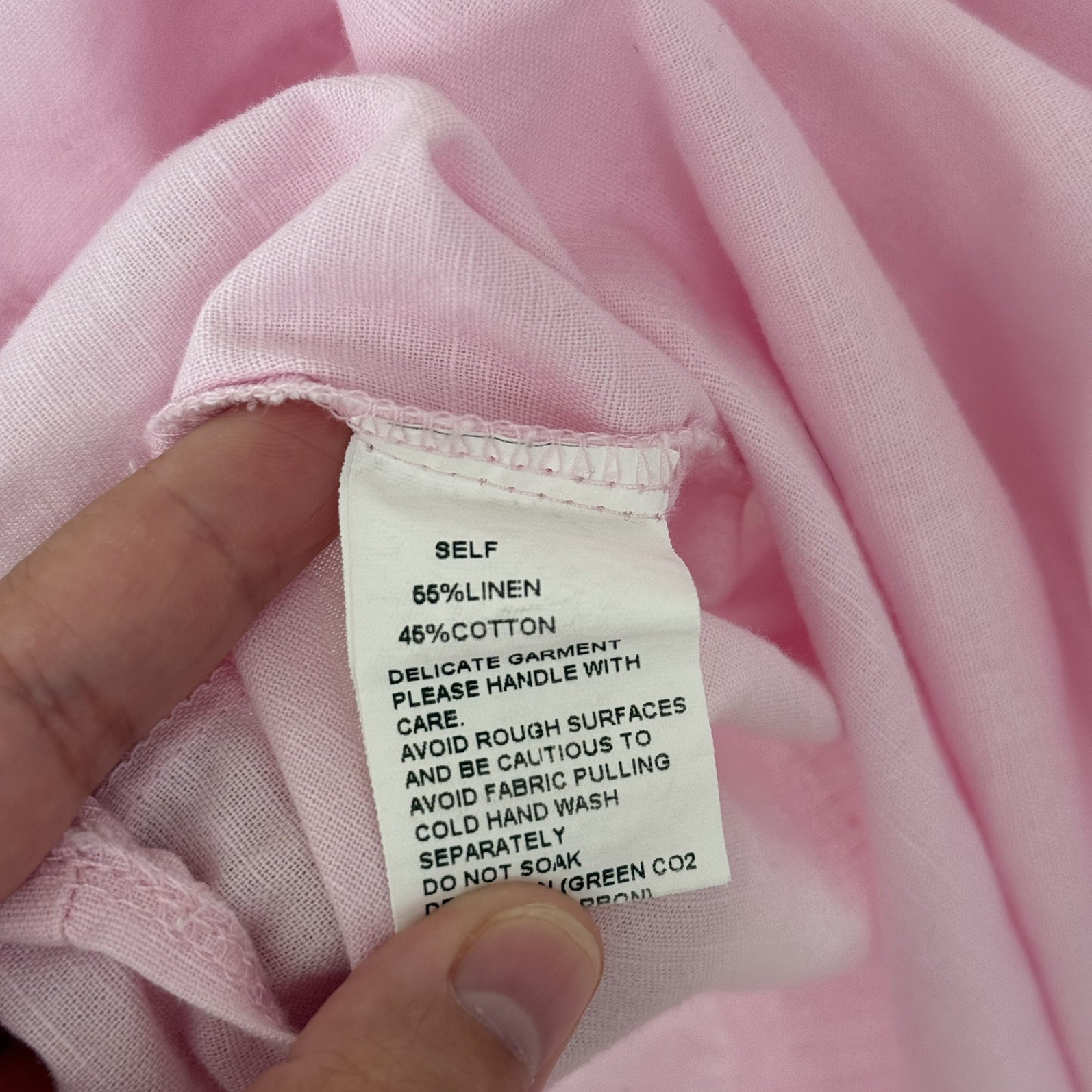 SNDYS pink linen blend button up shirt