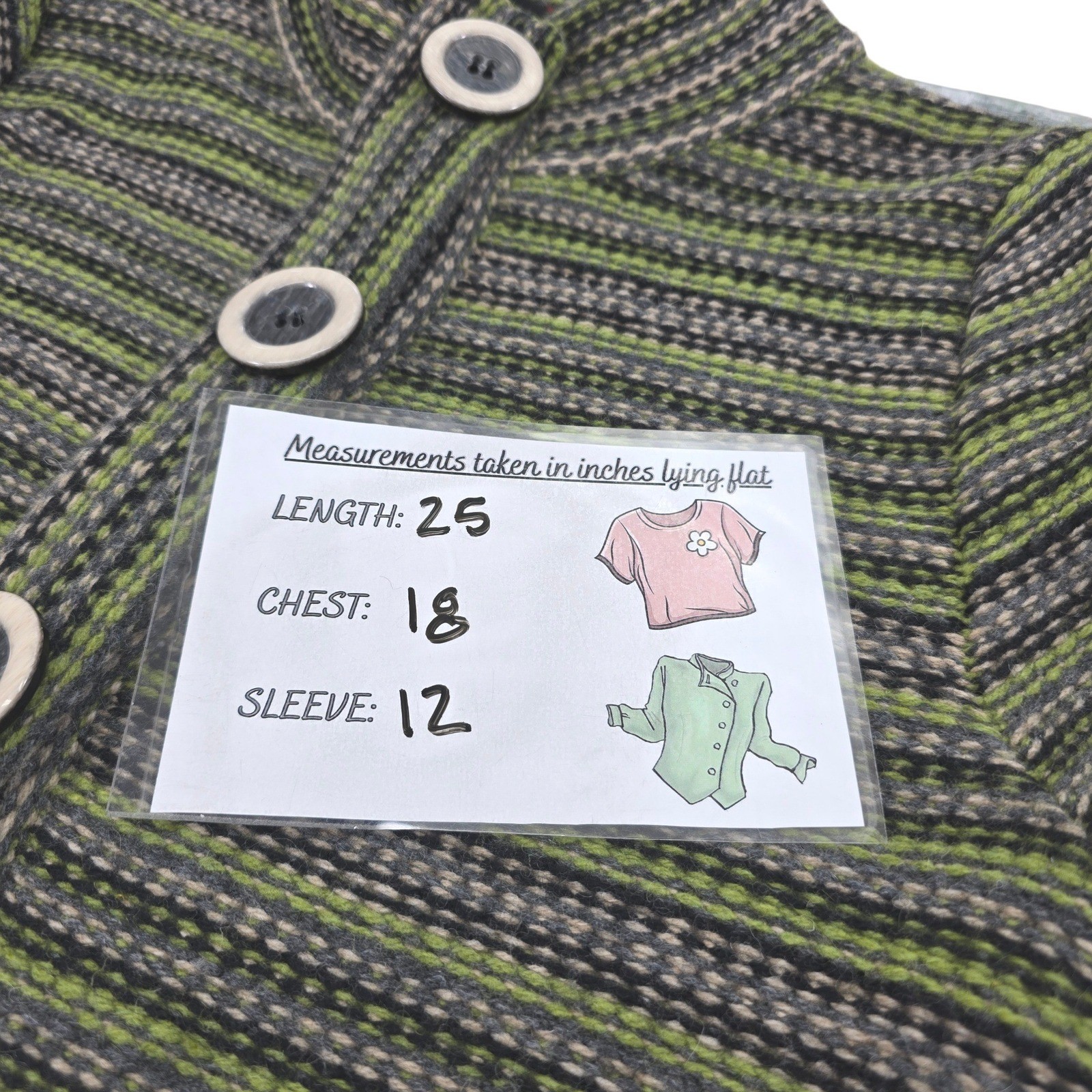 Beyond Definition Wool Blend Striped Mock Neck Cardigan Sweater Green Grey S