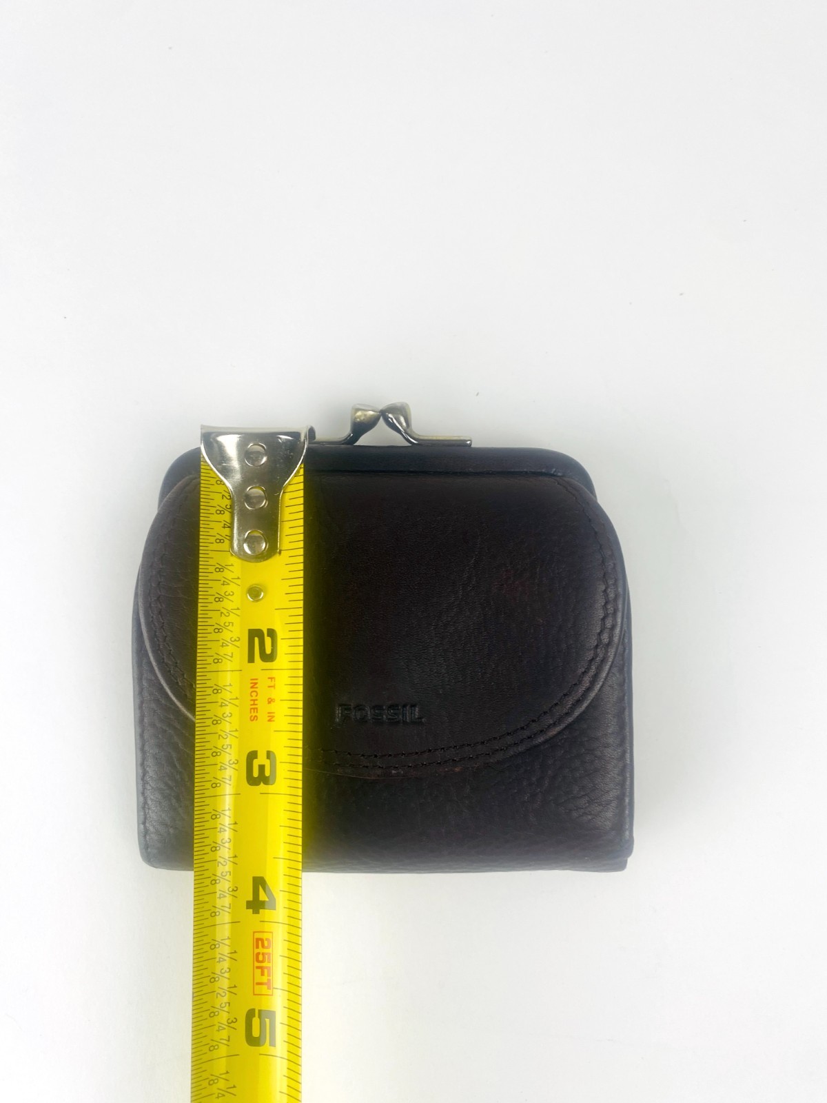 Vintage Fossil Brown Pebbled Leather Kiss Lock Bifold Wallet Coin Purse 90s