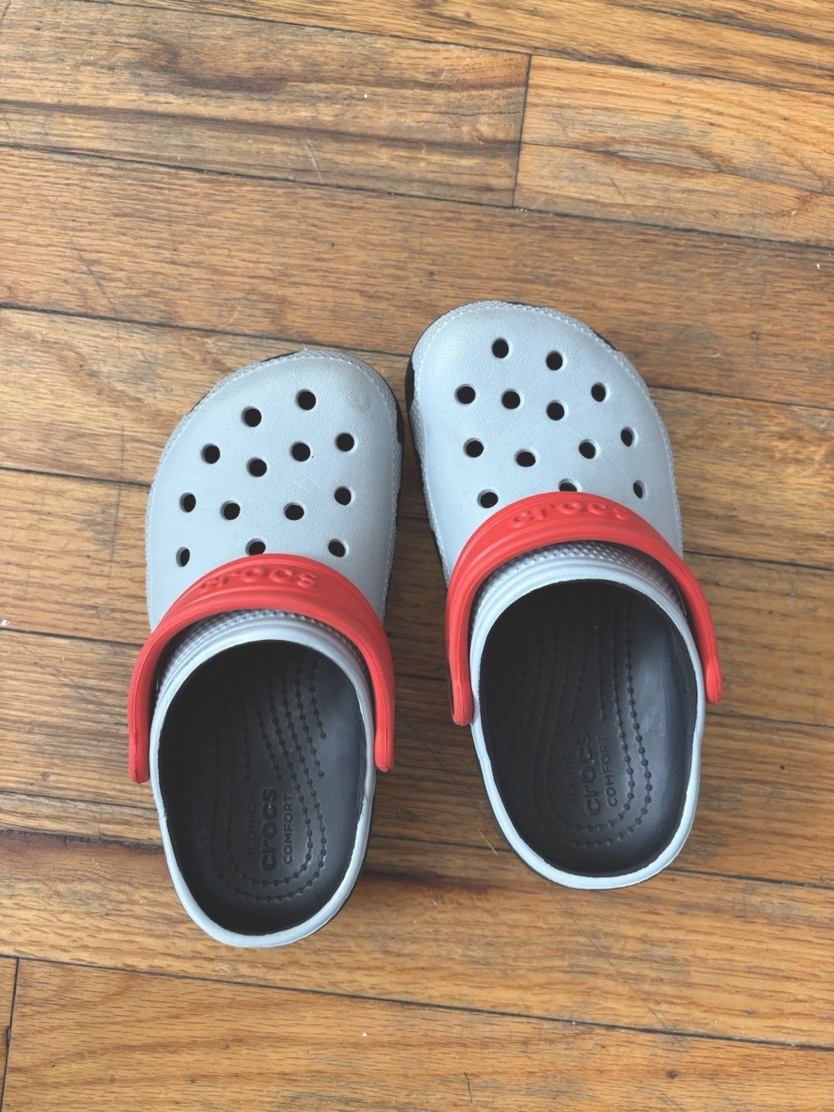 Crocs Kids C11 Grey and Red Excellent Condition Pre-Owned No Box