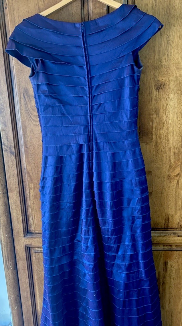 Tadashi Shoji Purple Indigo Off Shoulder Rosette Evening Gown Dress Women’s S 2