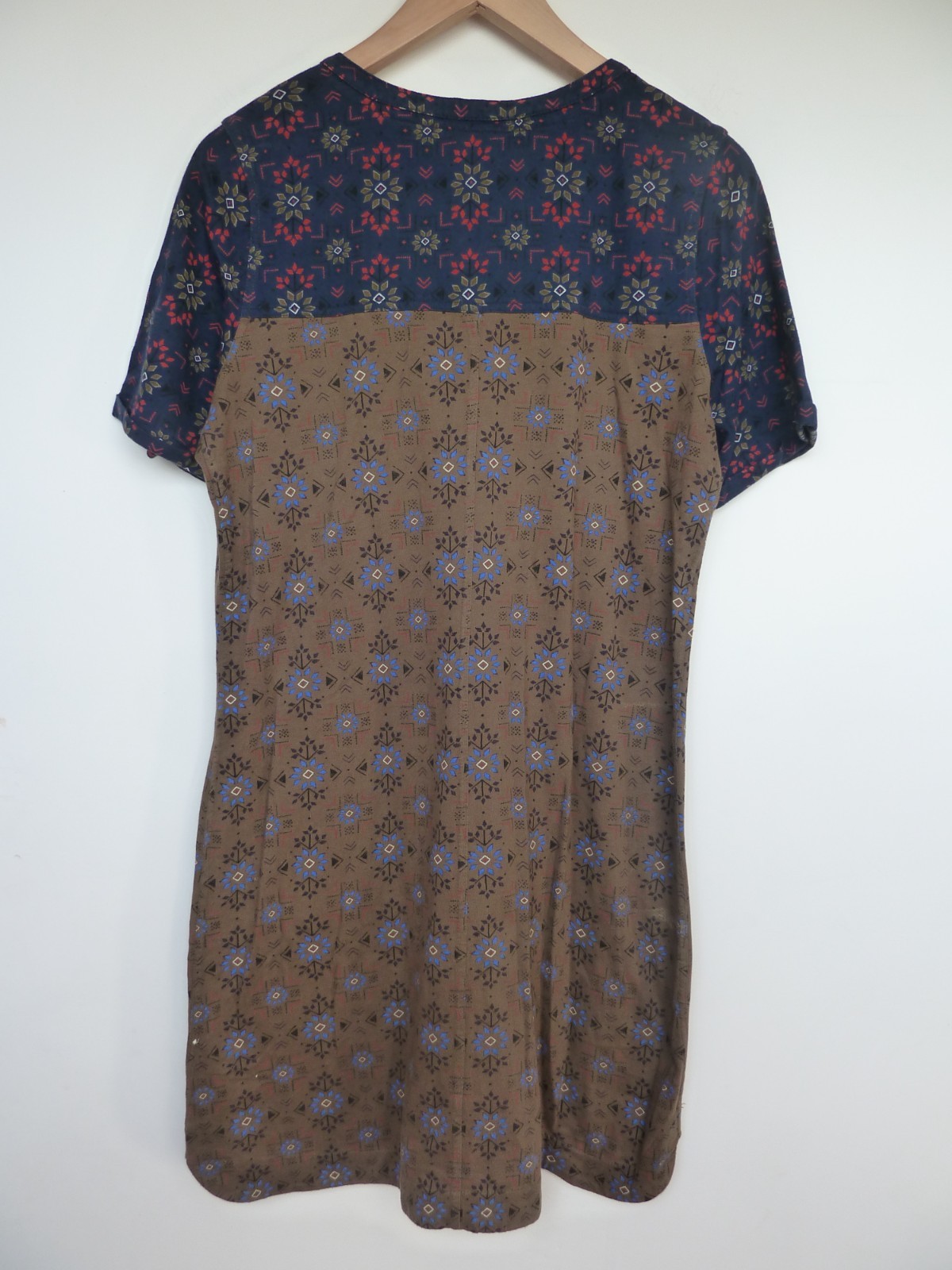 FAT FACE khaki green blue black GEO FLORAL dress with pockets and ties Size 10