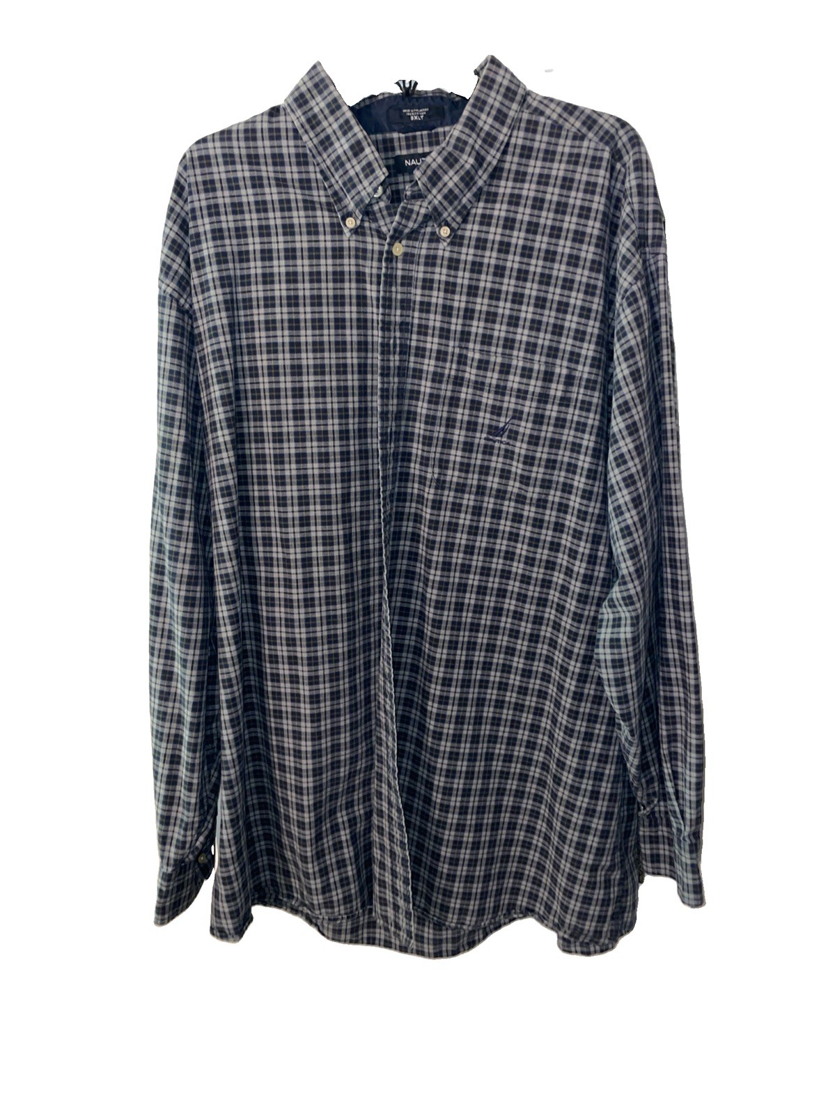 Nautica Mens 3XLT Plaid Button Down Shirt Blue Green Long Sleeve 100% Cotton