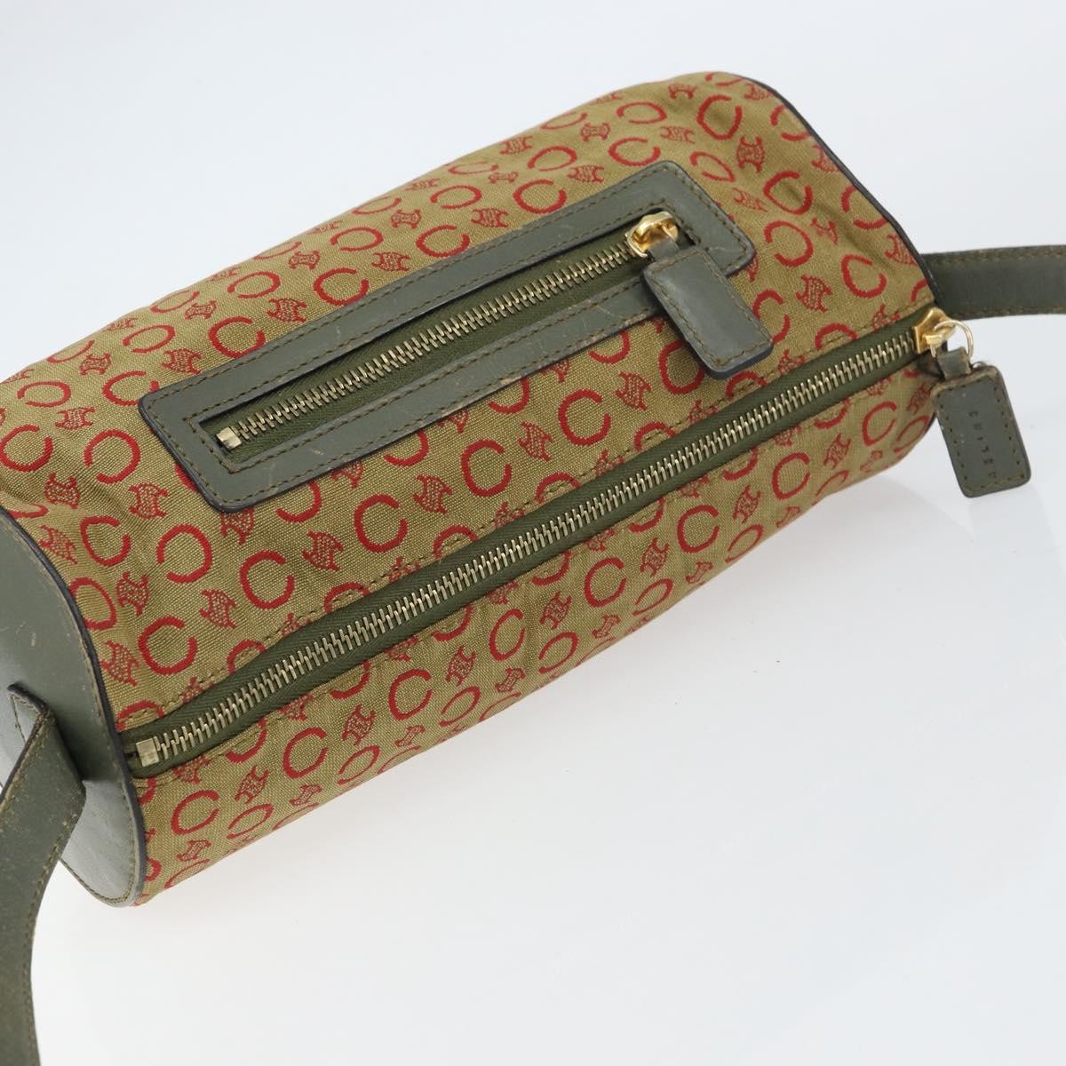CELINE C Macadam Canvas Shoulder Bag Khaki Gold Auth 159213