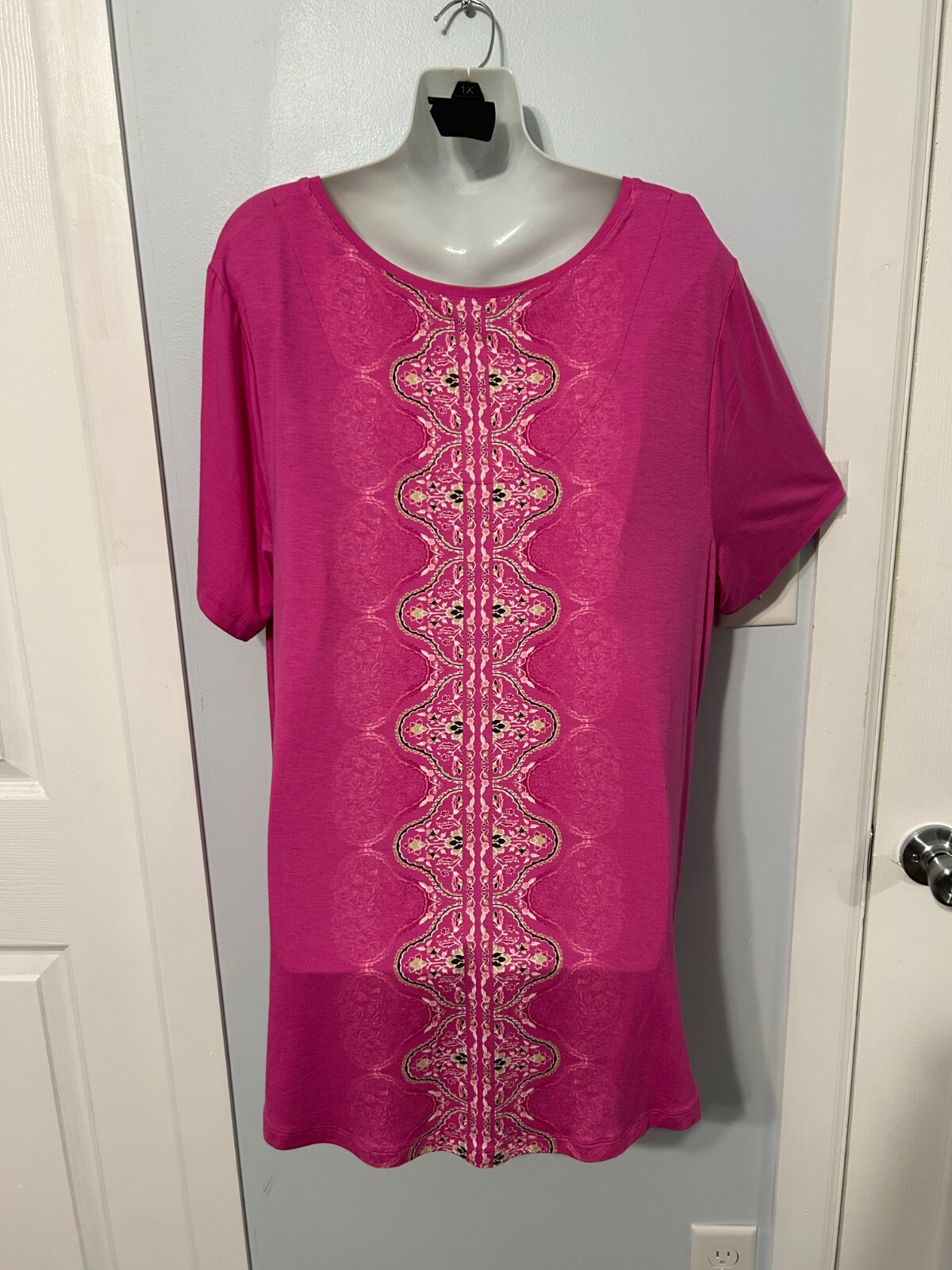 NWT JM Collection Petunia Pink Floral & Paisley Top with Short Sle Plus Size 2X