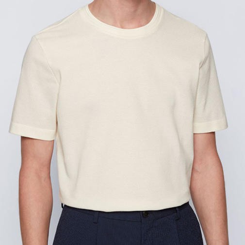 NWT HUGO BOSS Crew Neck Bubble-Jacquard / Waffle Tee Cream White S/M/L/XL/XXL