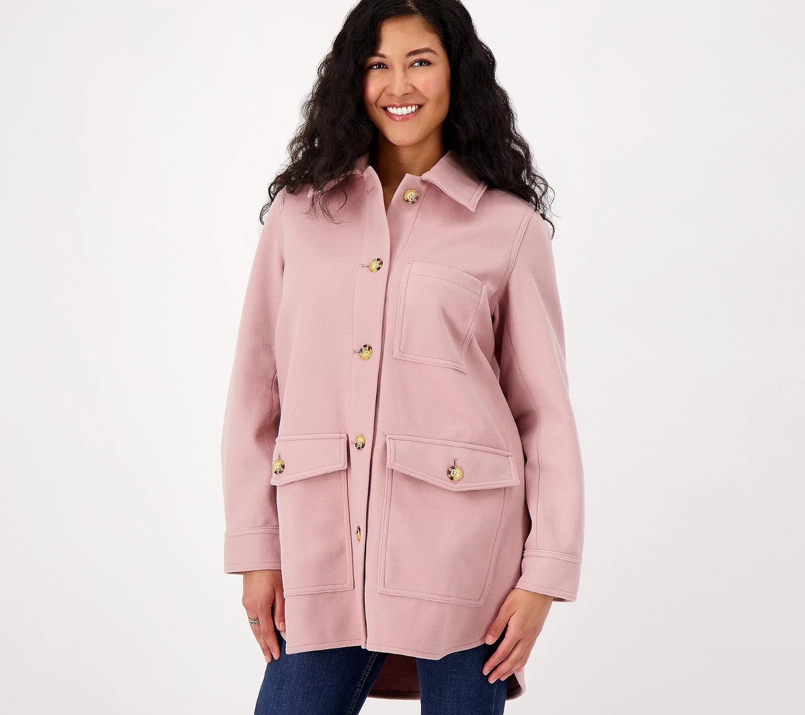 Encore by Idina Menzel Brushed Doubleface Shirt Jacket – Women’s L Dusty Pink